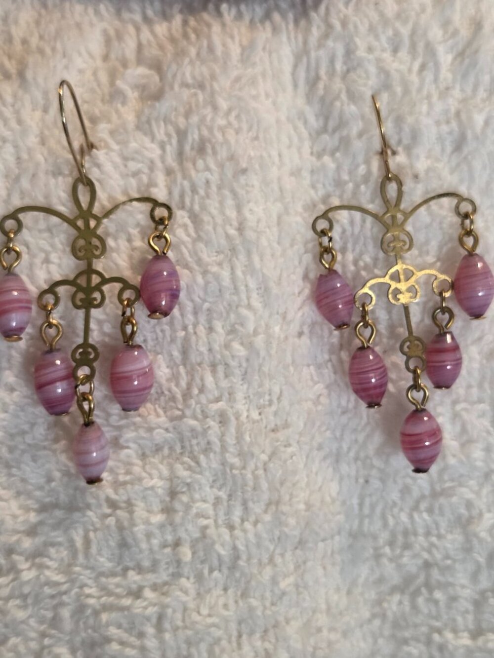 Pink& Metal Chandelier Earrings
